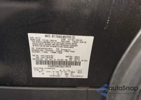 2013 Ford Taurus Sel из США, поврежденный, VIN 1FAHP2H87DG219979